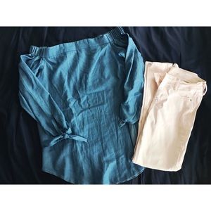 Off Shoulder Chambray Boutique Top